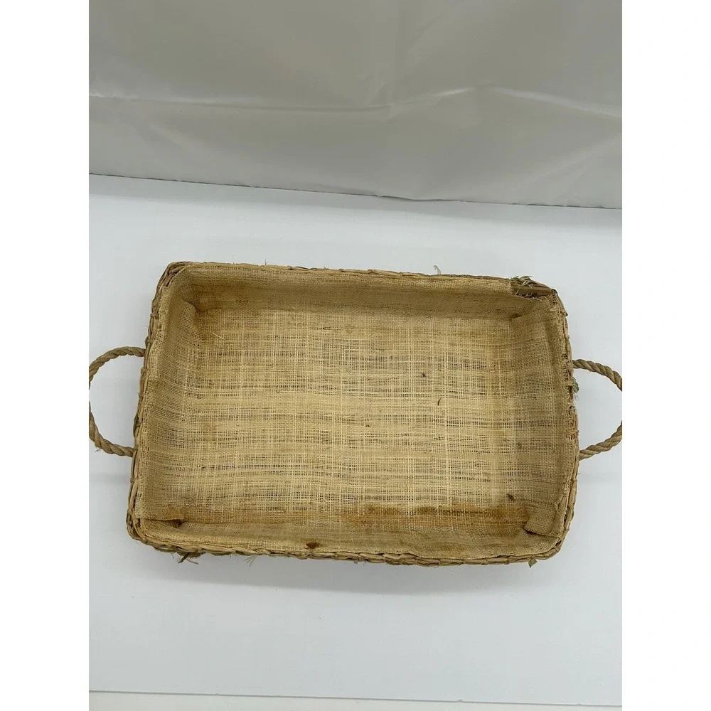 VTG Raffia Casserole Dish Carrier Basket Set of 2 with Anchor Hocking Glass Dish